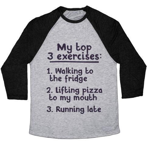 Virgin Teez  Baseball Tee Unisex Tri-Blend Baseball Tee / small / Athletic Gray / Black MY TOP THREE EXERCISES UNISEX TRI-BLEND BASEBALL TEE