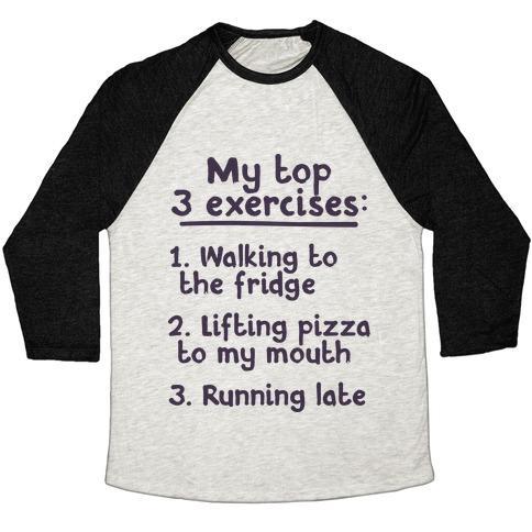 Virgin Teez  Baseball Tee Unisex Tri-Blend Baseball Tee / small / Oatmeal / Black MY TOP THREE EXERCISES UNISEX TRI-BLEND BASEBALL TEE