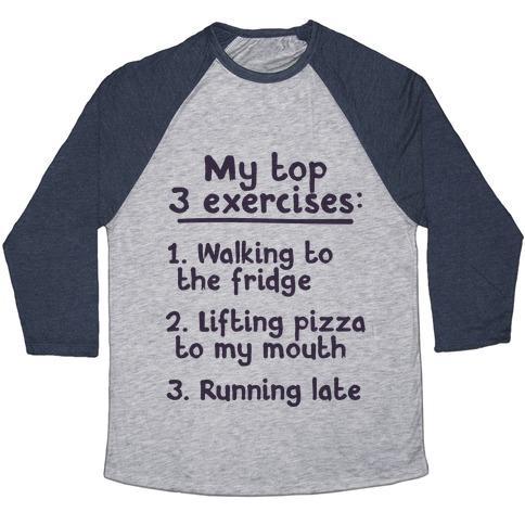 Virgin Teez  Baseball Tee Unisex Tri-Blend Baseball Tee / small / Athletic Gray / Navy MY TOP THREE EXERCISES UNISEX TRI-BLEND BASEBALL TEE