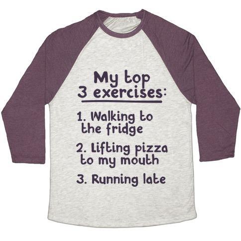 Virgin Teez  Baseball Tee Unisex Tri-Blend Baseball Tee / small / Oatmeal / Maroon MY TOP THREE EXERCISES UNISEX TRI-BLEND BASEBALL TEE