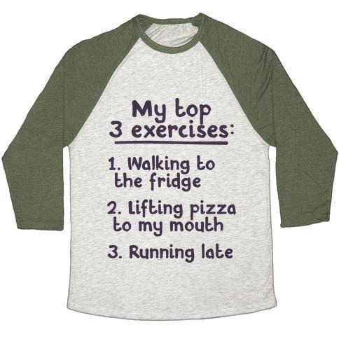Virgin Teez  Baseball Tee Unisex Tri-Blend Baseball Tee / small / Oatmeal / Moss MY TOP THREE EXERCISES UNISEX TRI-BLEND BASEBALL TEE
