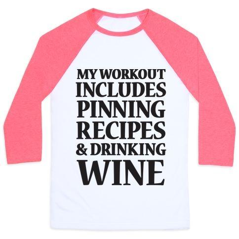 Virgin Teez  Baseball Tee Unisex Classic Baseball Tee / x-small / White/Neon Pink MY WORKOUT INCLUDES PINNING RECIPES AND DRINKING WINE UNISEX CLASSIC BASEBALL TEE