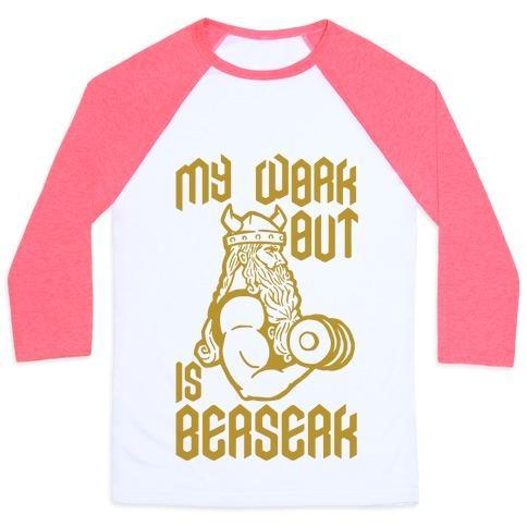 Virgin Teez  Baseball Tee Unisex Classic Baseball Tee / x-small / White/Neon Pink MY WORKOUT IS BERSERK UNISEX CLASSIC BASEBALL TEE