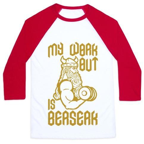 Virgin Teez  Baseball Tee Unisex Classic Baseball Tee / x-small / White/Red MY WORKOUT IS BERSERK UNISEX CLASSIC BASEBALL TEE