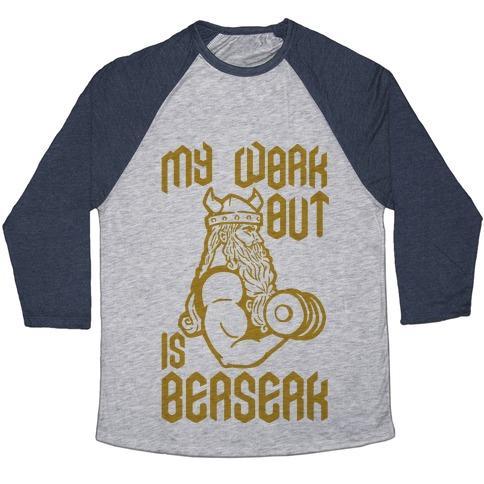 Virgin Teez  Baseball Tee Unisex Tri-Blend Baseball Tee / small / Athletic Gray / Navy MY WORKOUT IS BERSERK UNISEX TRI-BLEND BASEBALL TEE