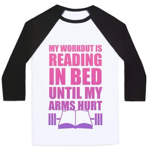 Virgin Teez  Baseball Tee Unisex Classic Baseball Tee / x-small / White/Black MY WORKOUT IS READING IN BED UNISEX CLASSIC BASEBALL TEE