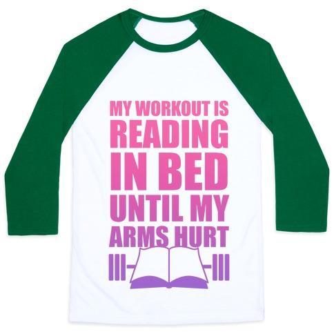Virgin Teez  Baseball Tee Unisex Classic Baseball Tee / x-small / White/Dark Green MY WORKOUT IS READING IN BED UNISEX CLASSIC BASEBALL TEE