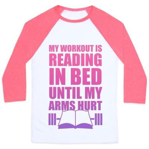Virgin Teez  Baseball Tee Unisex Classic Baseball Tee / x-small / White/Neon Pink MY WORKOUT IS READING IN BED UNISEX CLASSIC BASEBALL TEE