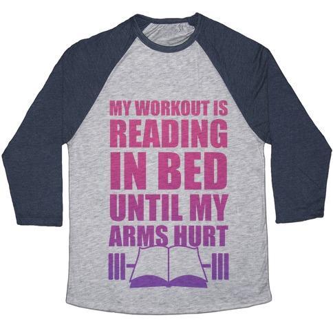 Virgin Teez  Baseball Tee Unisex Tri-Blend Baseball Tee / small / Athletic Gray / Navy MY WORKOUT IS READING IN BED UNISEX TRI-BLEND BASEBALL TEE