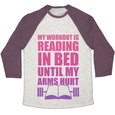 Virgin Teez  Baseball Tee Unisex Tri-Blend Baseball Tee / small / Oatmeal / Maroon MY WORKOUT IS READING IN BED UNISEX TRI-BLEND BASEBALL TEE