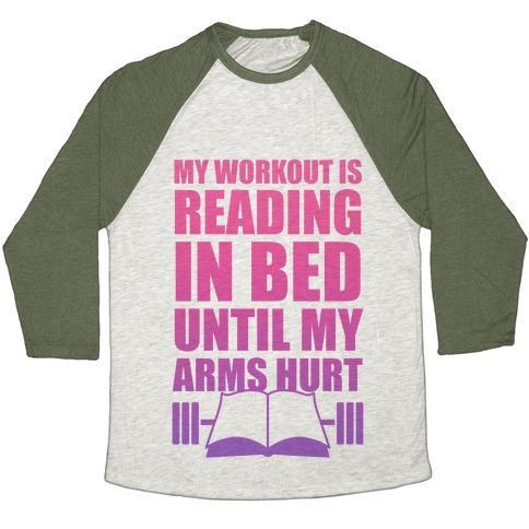 Virgin Teez  Baseball Tee Unisex Tri-Blend Baseball Tee / small / Oatmeal / Moss MY WORKOUT IS READING IN BED UNISEX TRI-BLEND BASEBALL TEE