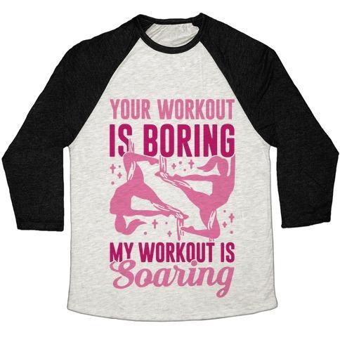 Virgin Teez  Baseball Tee Unisex Tri-Blend Baseball Tee / small / Oatmeal / Black MY WORKOUT IS SOARING UNISEX TRI-BLEND BASEBALL TEE
