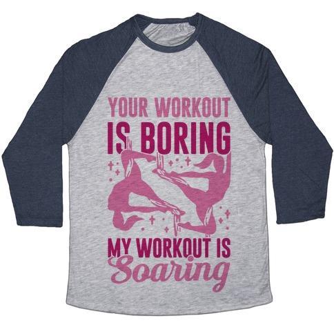 Virgin Teez  Baseball Tee Unisex Tri-Blend Baseball Tee / small / Athletic Gray / Navy MY WORKOUT IS SOARING UNISEX TRI-BLEND BASEBALL TEE