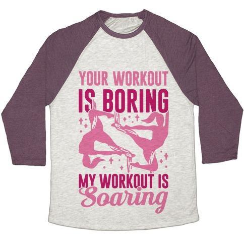 Virgin Teez  Baseball Tee Unisex Tri-Blend Baseball Tee / small / Oatmeal / Maroon MY WORKOUT IS SOARING UNISEX TRI-BLEND BASEBALL TEE