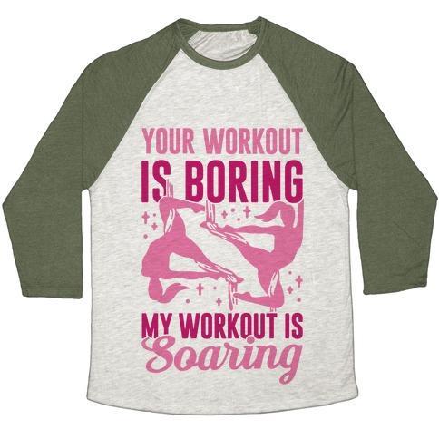 Virgin Teez  Baseball Tee Unisex Tri-Blend Baseball Tee / small / Oatmeal / Moss MY WORKOUT IS SOARING UNISEX TRI-BLEND BASEBALL TEE
