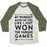 Virgin Teez  Baseball Tee Unisex Tri-Blend Baseball Tee / small / Oatmeal / Moss MY WORKOUT MAKES ME FEEL LIKE I JUST WON THE HUNGER GAMES UNISEX TRI-BLEND BASEBALL TEE