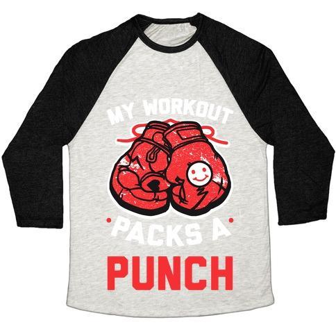 Virgin Teez  Baseball Tee Unisex Tri-Blend Baseball Tee / small / Oatmeal / Black MY WORKOUT PACKS A PUNCH UNISEX TRI-BLEND BASEBALL TEE