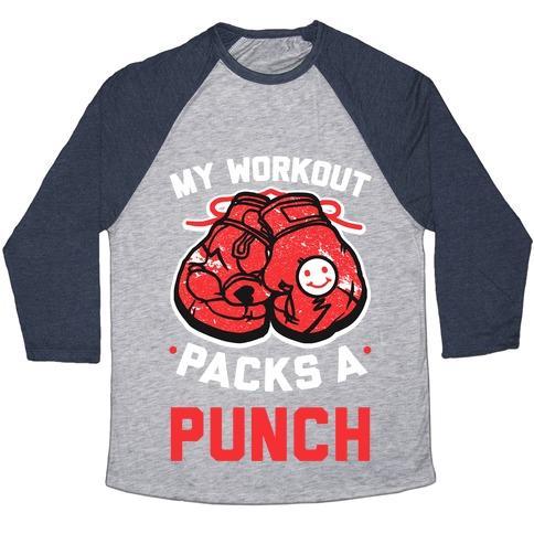 Virgin Teez  Baseball Tee Unisex Tri-Blend Baseball Tee / small / Athletic Gray / Navy MY WORKOUT PACKS A PUNCH UNISEX TRI-BLEND BASEBALL TEE