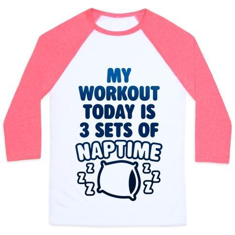 Virgin Teez  Baseball Tee Unisex Classic Baseball Tee / x-small / White/Neon Pink MY WORKOUT TODAY IS 3 SETS OF NAPTIME UNISEX CLASSIC BASEBALL TEE