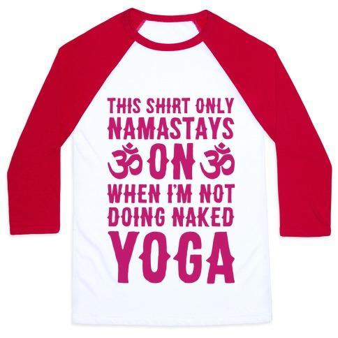 Virgin Teez  Baseball Tee Unisex Classic Baseball Tee / x-small / White/Red NAKED YOGA UNISEX CLASSIC BASEBALL TEE