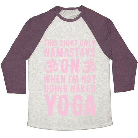 Virgin Teez  Baseball Tee Unisex Tri-Blend Baseball Tee / small / Oatmeal / Maroon NAKED YOGA UNISEX TRI-BLEND BASEBALL TEE