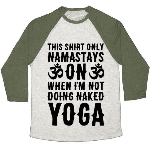 Virgin Teez  Baseball Tee Unisex Tri-Blend Baseball Tee / small / Oatmeal / Moss NAKED YOGA UNISEX TRI-BLEND BASEBALL TEE