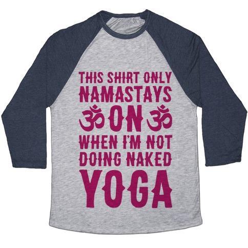 Virgin Teez  Baseball Tee Unisex Tri-Blend Baseball Tee / small / Athletic Gray / Navy NAKED YOGA UNISEX TRI-BLEND BASEBALL TEE