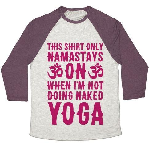 Virgin Teez  Baseball Tee Unisex Tri-Blend Baseball Tee / small / Oatmeal / Maroon NAKED YOGA UNISEX TRI-BLEND BASEBALL TEE