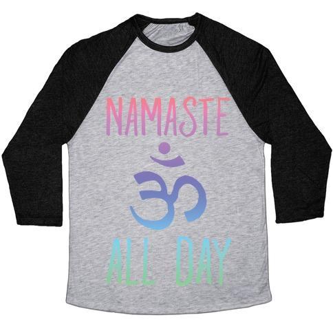 Virgin Teez  Baseball Tee Unisex Tri-Blend Baseball Tee / small / Athletic Gray / Black NAMASTE ALL DAY UNISEX TRI-BLEND BASEBALL TEE
