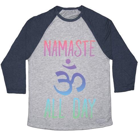 Virgin Teez  Baseball Tee Unisex Tri-Blend Baseball Tee / small / Athletic Gray / Navy NAMASTE ALL DAY UNISEX TRI-BLEND BASEBALL TEE