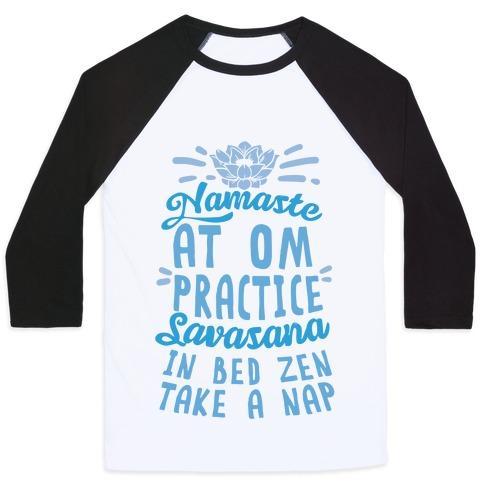 Virgin Teez  Baseball Tee Unisex Classic Baseball Tee / x-small / White/Black NAMASTE AT OM PRACTICE SAVASANA IN BED ZEN TAKE A NAP UNISEX CLASSIC BASEBALL TEE