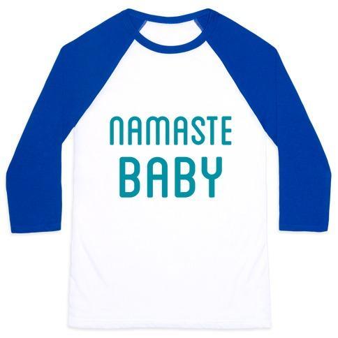 Virgin Teez  Baseball Tee Unisex Classic Baseball Tee / x-small / White/Blue NAMASTE BABY UNISEX CLASSIC BASEBALL TEE