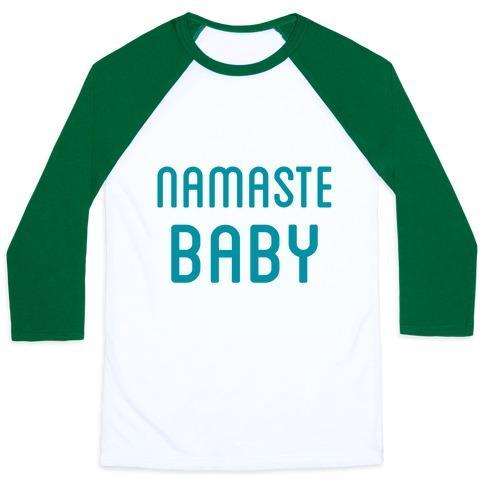 Virgin Teez  Baseball Tee Unisex Classic Baseball Tee / x-small / White/Dark Green NAMASTE BABY UNISEX CLASSIC BASEBALL TEE