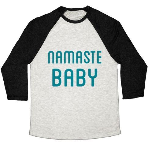 Virgin Teez  Baseball Tee Unisex Tri-Blend Baseball Tee / small / Oatmeal / Black NAMASTE BABY UNISEX TRI-BLEND BASEBALL TEE