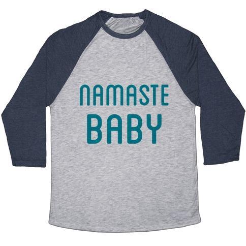 Virgin Teez  Baseball Tee Unisex Tri-Blend Baseball Tee / small / Athletic Gray / Navy NAMASTE BABY UNISEX TRI-BLEND BASEBALL TEE