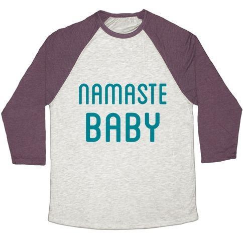 Virgin Teez  Baseball Tee Unisex Tri-Blend Baseball Tee / small / Oatmeal / Maroon NAMASTE BABY UNISEX TRI-BLEND BASEBALL TEE