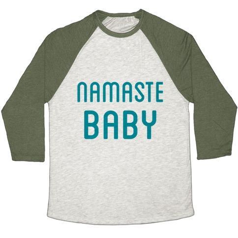 Virgin Teez  Baseball Tee Unisex Tri-Blend Baseball Tee / small / Oatmeal / Moss NAMASTE BABY UNISEX TRI-BLEND BASEBALL TEE