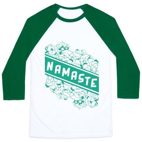Virgin Teez  Baseball Tee Unisex Classic Baseball Tee / x-small / White/Dark Green NAMASTE BANNER UNISEX CLASSIC BASEBALL TEE
