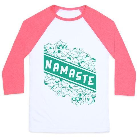 Virgin Teez  Baseball Tee Unisex Classic Baseball Tee / x-small / White/Neon Pink NAMASTE BANNER UNISEX CLASSIC BASEBALL TEE