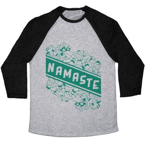 Virgin Teez  Baseball Tee Unisex Tri-Blend Baseball Tee / small / Athletic Gray / Black NAMASTE BANNER UNISEX TRI-BLEND BASEBALL TEE