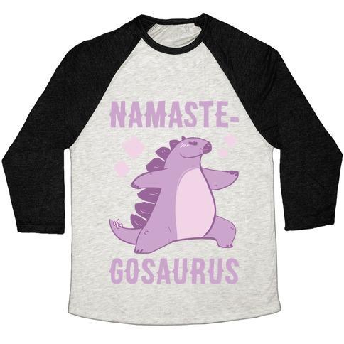 Virgin Teez  Baseball Tee Unisex Tri-Blend Baseball Tee / small / Oatmeal / Black NAMASTE-GOSAURUS UNISEX TRI-BLEND BASEBALL TEE