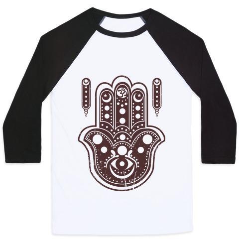 Virgin Teez  Baseball Tee Unisex Classic Baseball Tee / x-small / White/Black NAMASTE HAMSA HAND UNISEX CLASSIC BASEBALL TEE