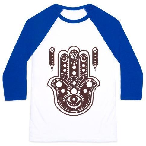 Virgin Teez  Baseball Tee Unisex Classic Baseball Tee / x-small / White/Blue NAMASTE HAMSA HAND UNISEX CLASSIC BASEBALL TEE