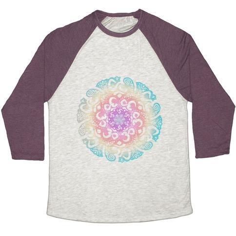 Virgin Teez  Baseball Tee Unisex Tri-Blend Baseball Tee / small / Oatmeal / Maroon NAMASTE MANDALA UNISEX TRI-BLEND BASEBALL TEE