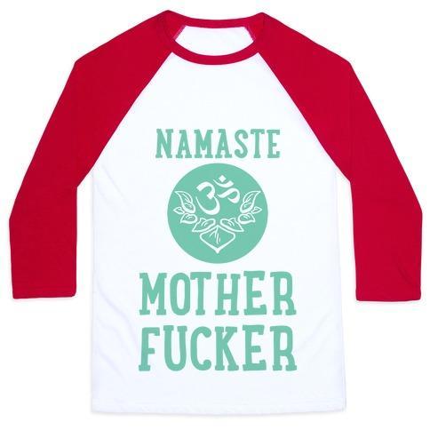 Virgin Teez  Baseball Tee Unisex Classic Baseball Tee / x-small / White/Red NAMASTE MOTHERF***ER UNISEX CLASSIC BASEBALL TEE