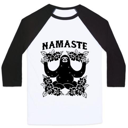 Virgin Teez  Baseball Tee Unisex Classic Baseball Tee / x-small / White/Black NAMASTE SLOTH UNISEX CLASSIC BASEBALL TEE