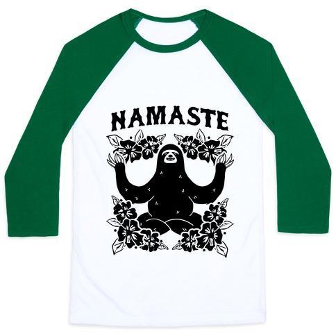 Virgin Teez  Baseball Tee Unisex Classic Baseball Tee / x-small / White/Dark Green NAMASTE SLOTH UNISEX CLASSIC BASEBALL TEE