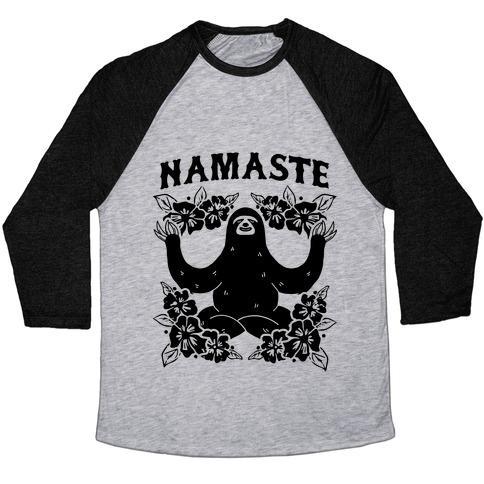 Virgin Teez  Baseball Tee Unisex Tri-Blend Baseball Tee / small / Athletic Gray / Black NAMASTE SLOTH UNISEX TRI-BLEND BASEBALL TEE