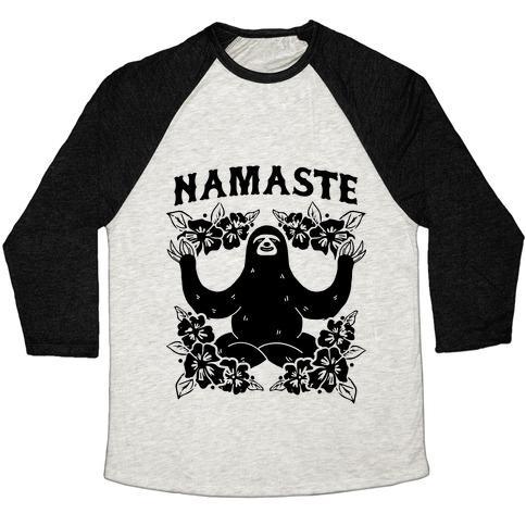 Virgin Teez  Baseball Tee Unisex Tri-Blend Baseball Tee / small / Oatmeal / Black NAMASTE SLOTH UNISEX TRI-BLEND BASEBALL TEE