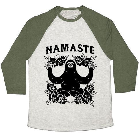 Virgin Teez  Baseball Tee Unisex Tri-Blend Baseball Tee / small / Oatmeal / Moss NAMASTE SLOTH UNISEX TRI-BLEND BASEBALL TEE